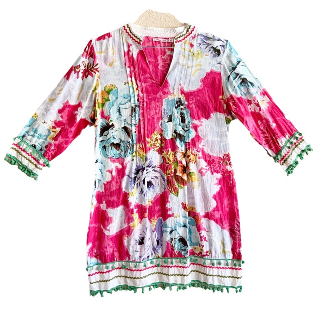 🍀Top / Cover-up / Tunic  Floral  XL - Pom Pom Trim